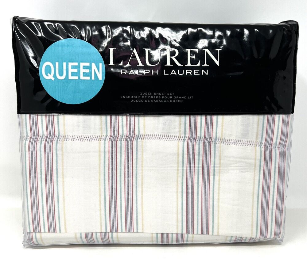 Ralph Lauren Claudia Stripe Queen Sheet Set Cream Multi NIP 4 pcs NWT